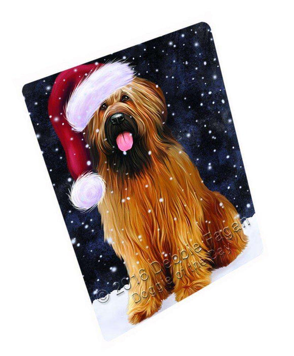 Let it Snow Christmas Holiday Briards Dog Wearing Santa Hat Art Portrait Print Woven Throw Sherpa Plush Fleece Blanket