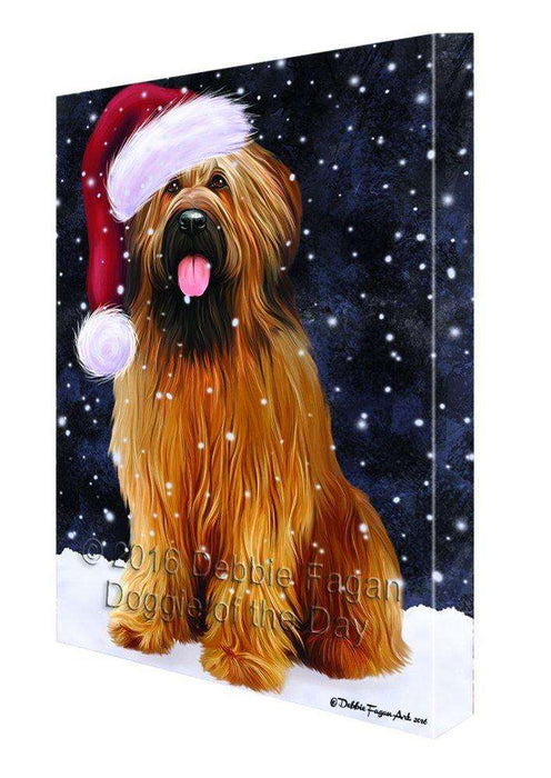 Let it Snow Christmas Holiday Briards Dog Wearing Santa Hat Canvas Wall Art