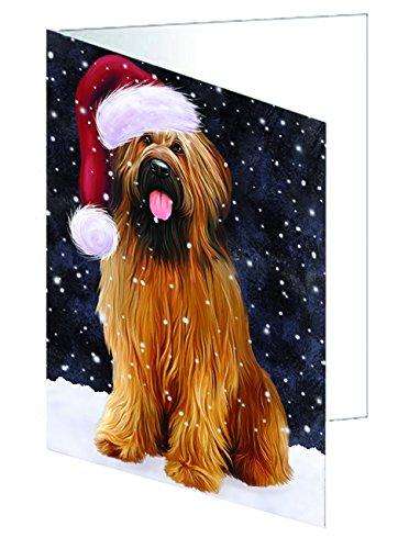 Let it Snow Christmas Holiday Briards Dog Wearing Santa Hat Handmade Artwork Assorted Pets Greeting Cards and Note Cards with Envelopes for All Occasions and Holiday Seasons