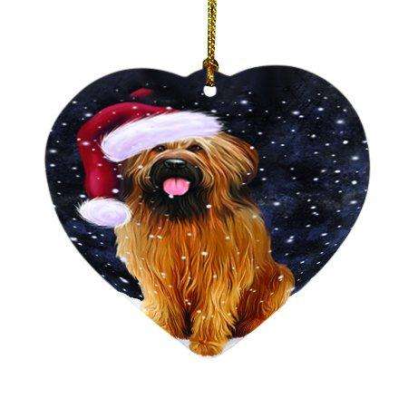 Let it Snow Christmas Holiday Briards Dog Wearing Santa Hat Heart Ornament D328