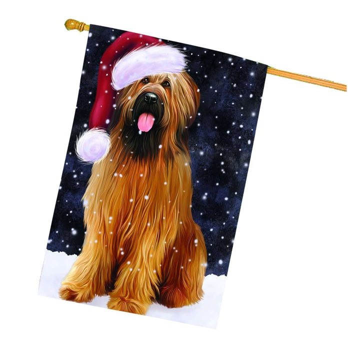 Let it Snow Christmas Holiday Briards Dog Wearing Santa Hat House Flag