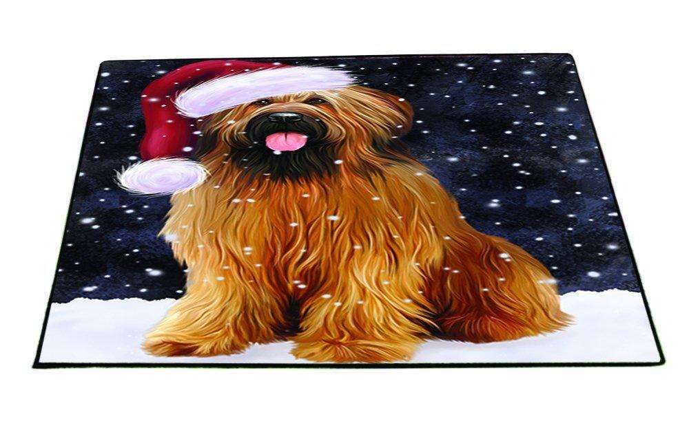 Let it Snow Christmas Holiday Briards Dog Wearing Santa Hat Indoor/Outdoor Floormat