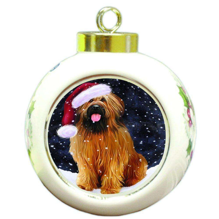 Let it Snow Christmas Holiday Briards Dog Wearing Santa Hat Round Ball Ornament D328