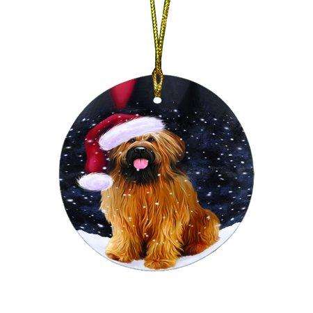 Let it Snow Christmas Holiday Briards Dog Wearing Santa Hat Round Ornament D328