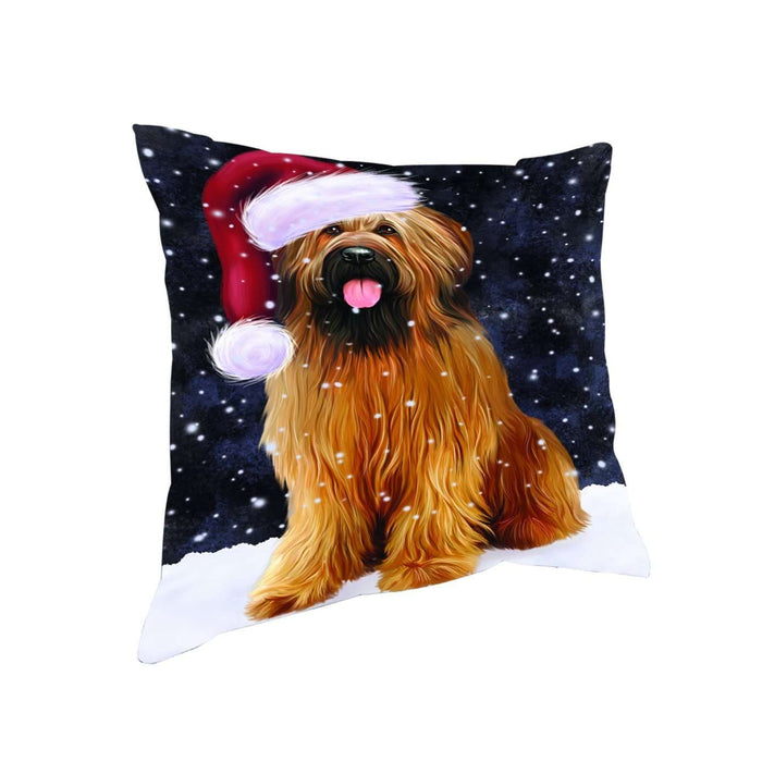 Let it Snow Christmas Holiday Briards Dog Wearing Santa Hat Throw Pillow