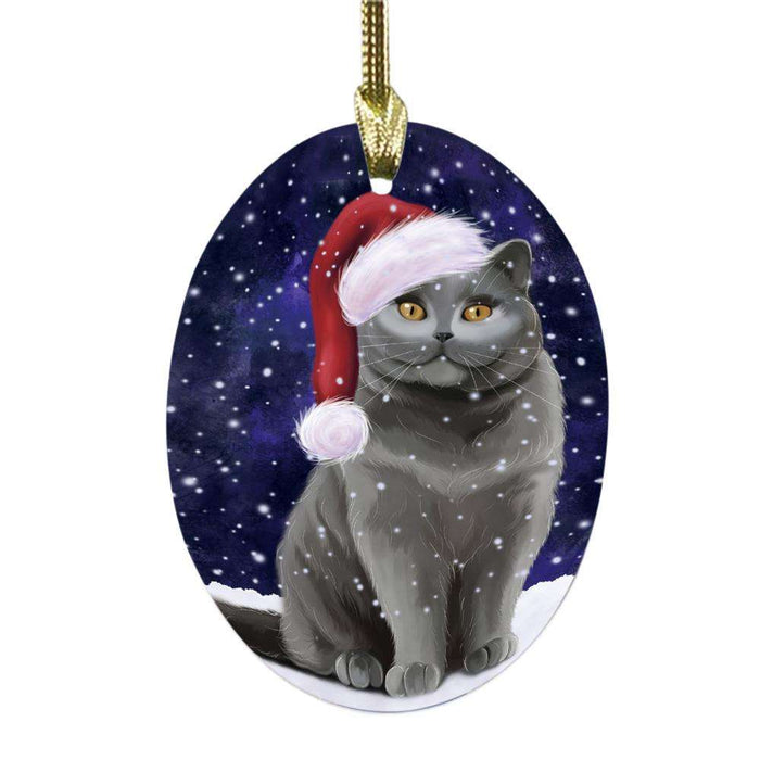 Let it Snow Christmas Holiday British Shorthair Cat Oval Glass Christmas Ornament OGOR48494