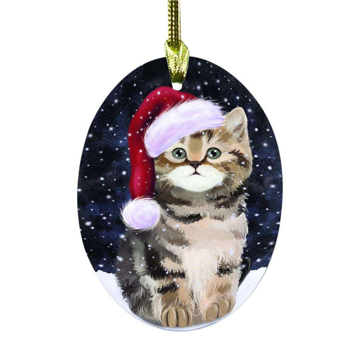 Let it Snow Christmas Holiday British Shorthair Cat Oval Glass Christmas Ornament OGOR48495