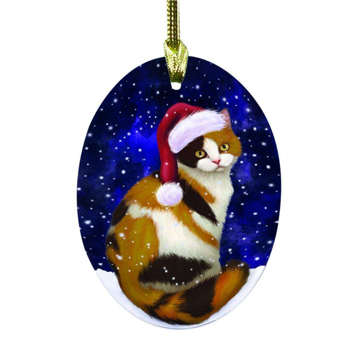 Let it Snow Christmas Holiday British Shorthair Cat Oval Glass Christmas Ornament OGOR48496