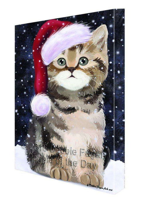 Let it Snow Christmas Holiday British Shorthair Cat Wearing Santa Hat Canvas Wall Art