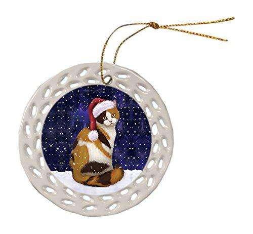 Let it Snow Christmas Holiday British Shorthair Cat Wearing Santa Hat Ceramic Doily Ornament D060