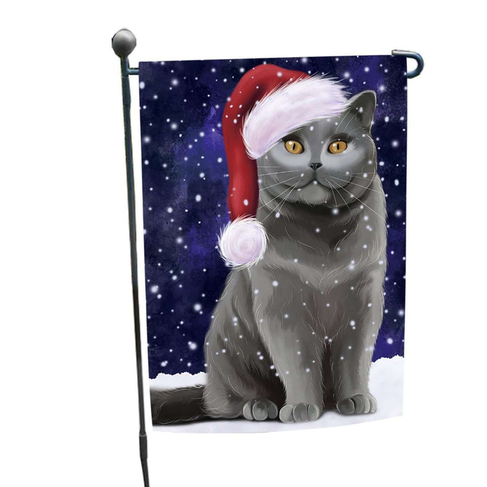 Let it Snow Christmas Holiday British Shorthair Cat Wearing Santa Hat Garden Flag FLG020