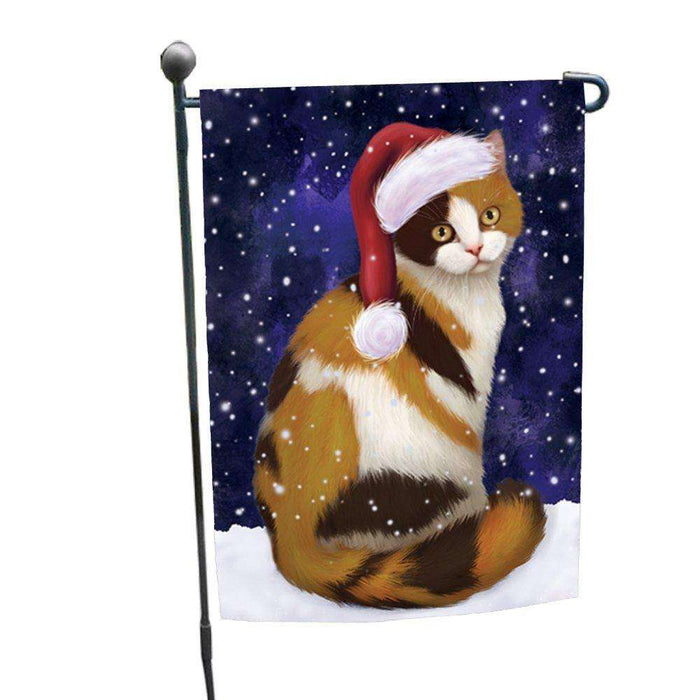 Let it Snow Christmas Holiday British Shorthair Cat Wearing Santa Hat Garden Flag
