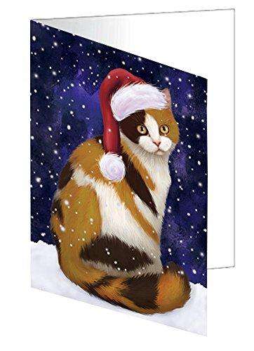 Let it Snow Christmas Holiday British Shorthair Cat Wearing Santa Hat Handmade Artwork Assorted Pets Greeting Cards and Note Cards with Envelopes for All Occasions and Holiday Seasons D374