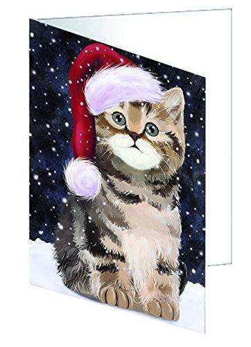 Let it Snow Christmas Holiday British Shorthair Cat Wearing Santa Hat Handmade Artwork Assorted Pets Greeting Cards and Note Cards with Envelopes for All Occasions and Holiday Seasons
