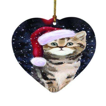 Let it Snow Christmas Holiday British Shorthair Cat Wearing Santa Hat Heart Ornament D329