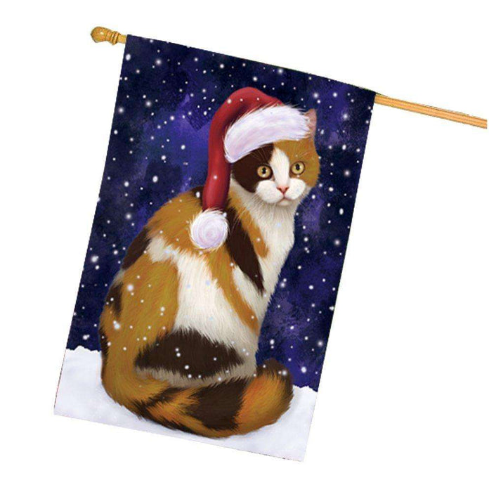Let it Snow Christmas Holiday British Shorthair Cat Wearing Santa Hat House Flag HF262