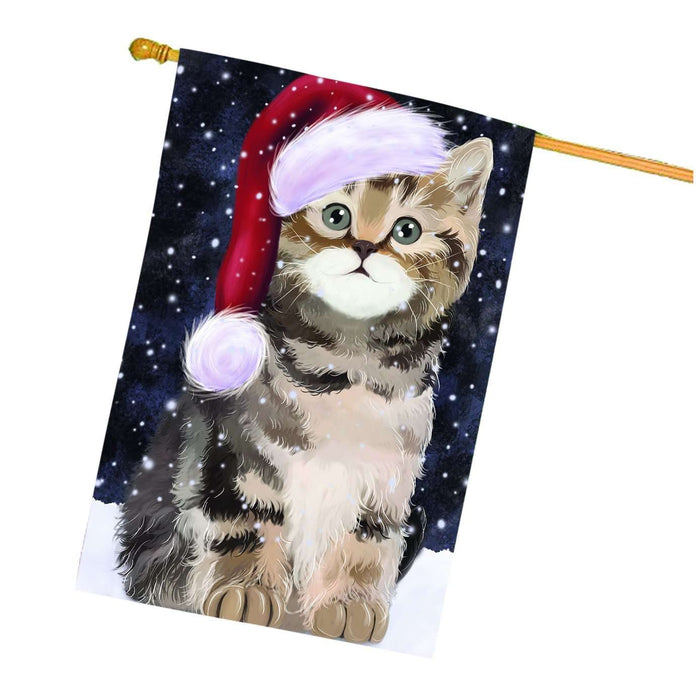 Let it Snow Christmas Holiday British Shorthair Cat Wearing Santa Hat House Flag