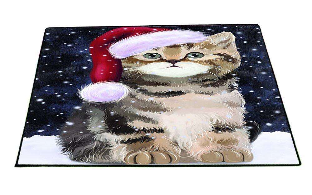 Let it Snow Christmas Holiday British Shorthair Cat Wearing Santa Hat Indoor/Outdoor Floormat