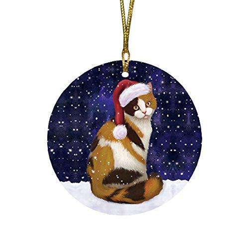 Let it Snow Christmas Holiday British Shorthair Cat Wearing Santa Hat Round Ornament D268