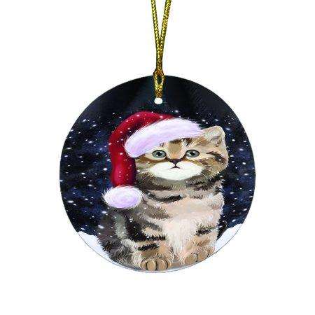 Let it Snow Christmas Holiday British Shorthair Cat Wearing Santa Hat Round Ornament D329