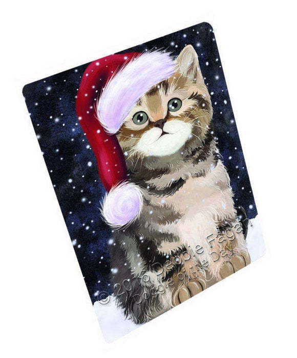 Let it Snow Christmas Holiday British Shorthair Cat Wearing Santa Hat Tempered Cutting Board