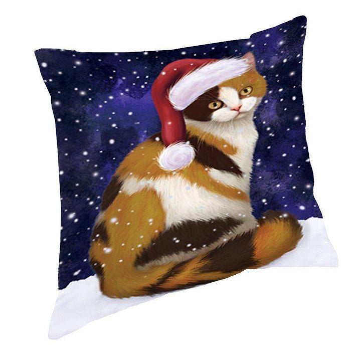 Let it Snow Christmas Holiday British Shorthair Cat Wearing Santa Hat Throw Pillow D426