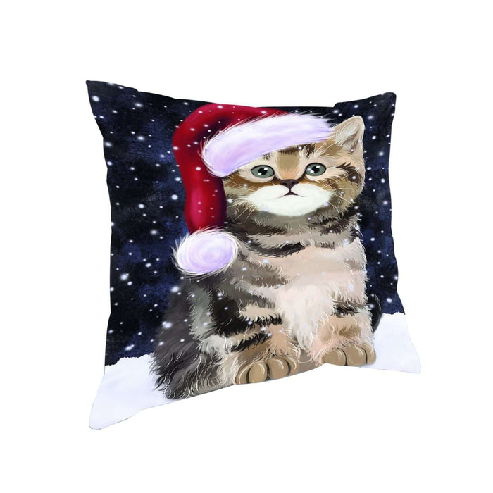 Let it Snow Christmas Holiday British Shorthair Cat Wearing Santa Hat Throw Pillow