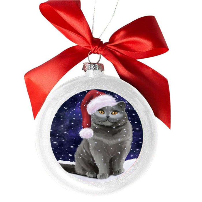 Let it Snow Christmas Holiday British Shorthair Cat White Round Ball Christmas Ornament WBSOR48494
