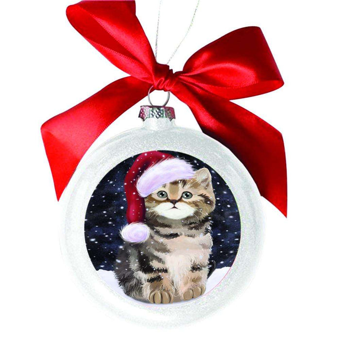 Let it Snow Christmas Holiday British Shorthair Cat White Round Ball Christmas Ornament WBSOR48495