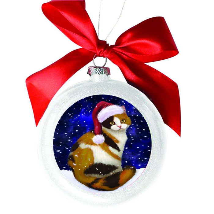 Let it Snow Christmas Holiday British Shorthair Cat White Round Ball Christmas Ornament WBSOR48496