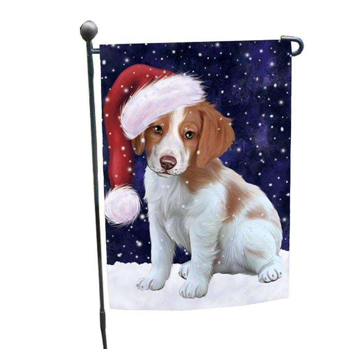 Let it Snow Christmas Holiday Brittany Spaniel Dog Wearing Santa Hat Garden Flag FLG105