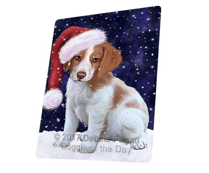 Let it Snow Christmas Holiday Brittany Spaniel Dog Wearing Santa Hat Large Refrigerator / Dishwasher Magnet D105