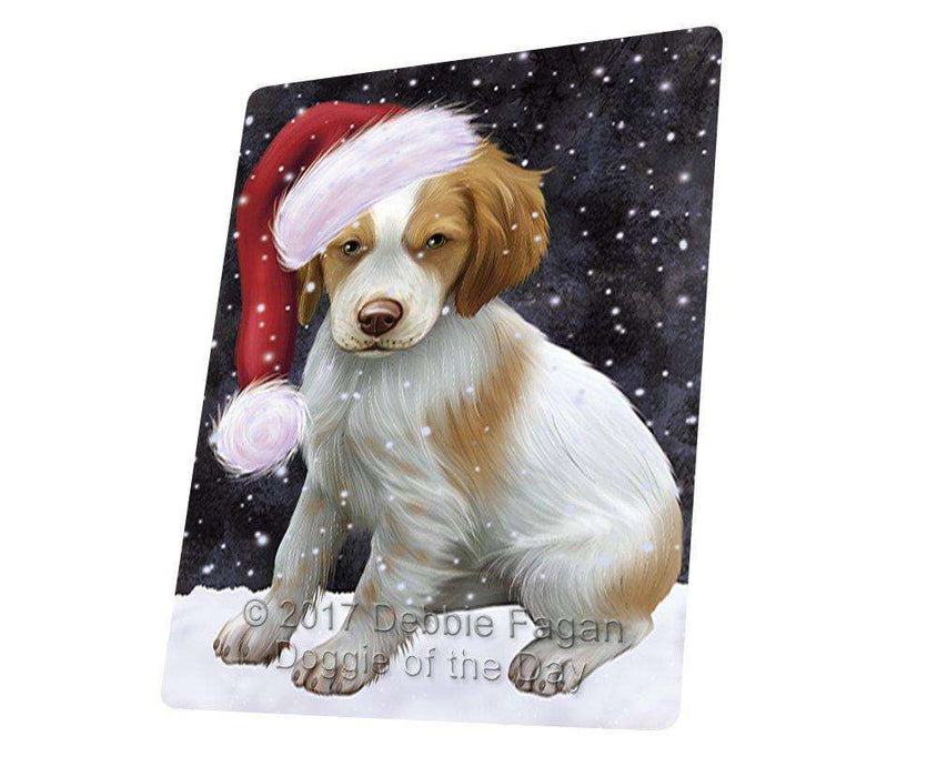 Let It Snow Christmas Holiday Brittany Spaniel Dog Wearing Santa Hat Magnet Mini (3.5" x 2") D104