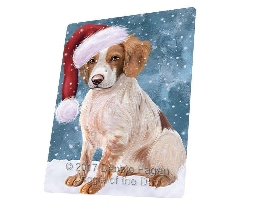 Let It Snow Christmas Holiday Brittany Spaniel Dog Wearing Santa Hat Magnet Mini (3.5" x 2") D106