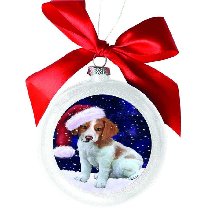 Let it Snow Christmas Holiday Brittany Spaniel Dog White Round Ball Christmas Ornament WBSOR48498