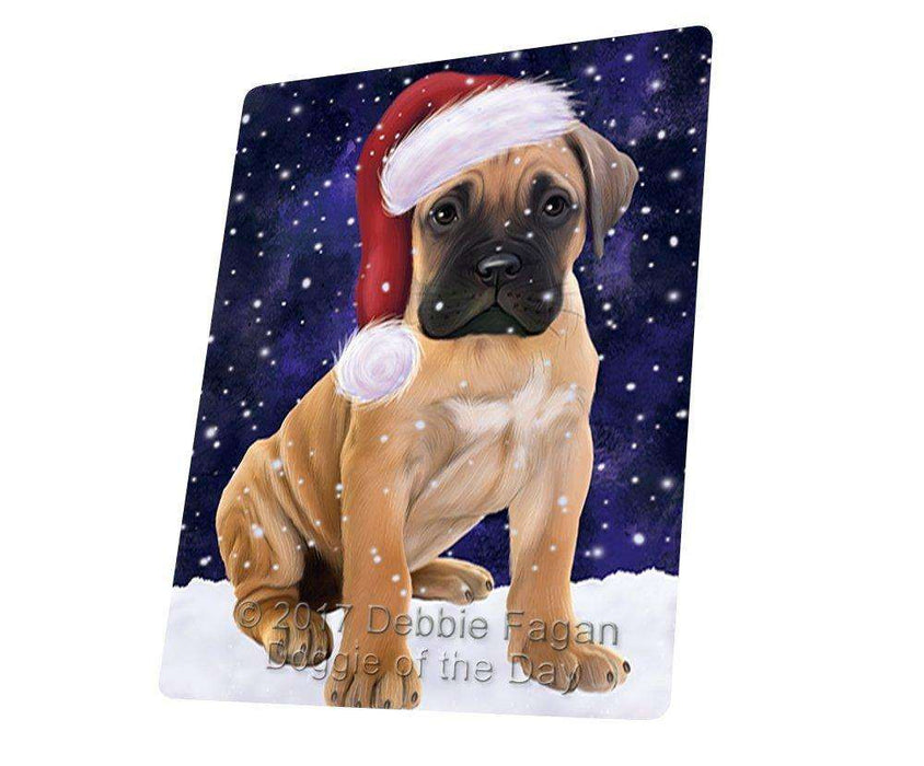 Let it Snow Christmas Holiday Bull Mastiff Dog Wearing Santa Hat Art Portrait Print Woven Throw Sherpa Plush Fleece Blanket