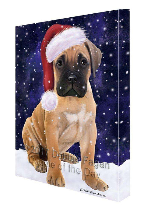 Let it Snow Christmas Holiday Bull Mastiff Dog Wearing Santa Hat Canvas Wall Art