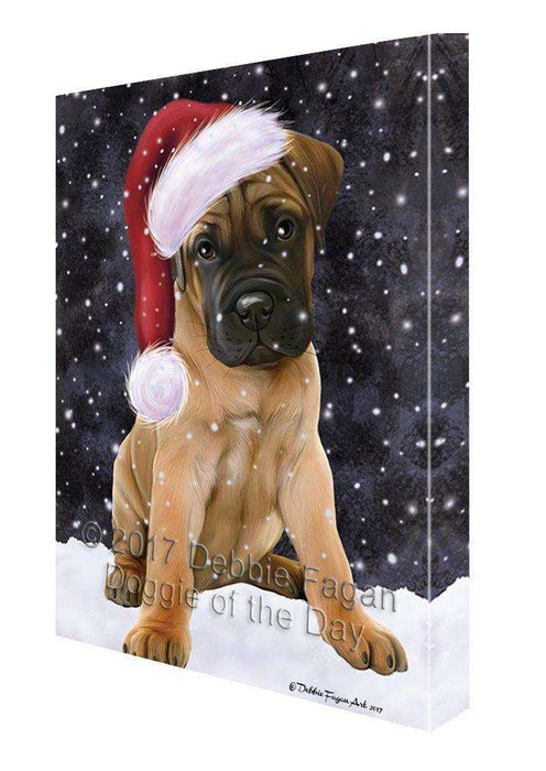 Let it Snow Christmas Holiday Bull Mastiff Dog Wearing Santa Hat Canvas Wall Art