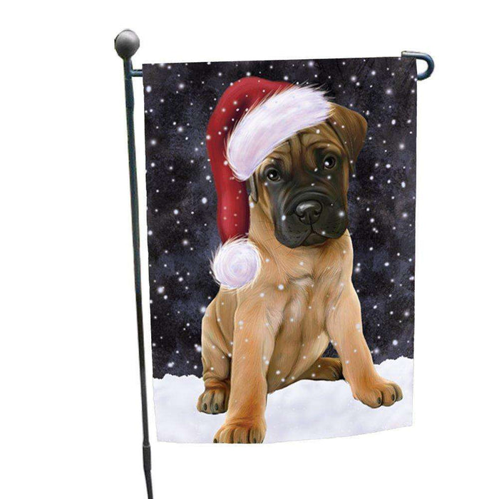 Let it Snow Christmas Holiday Bull Mastiff Dog Wearing Santa Hat Garden Flag