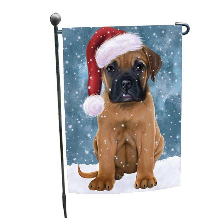 Let it Snow Christmas Holiday Bull Mastiff Dog Wearing Santa Hat Garden Flag