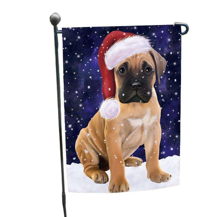 Let it Snow Christmas Holiday Bull Mastiff Dog Wearing Santa Hat Garden Flag