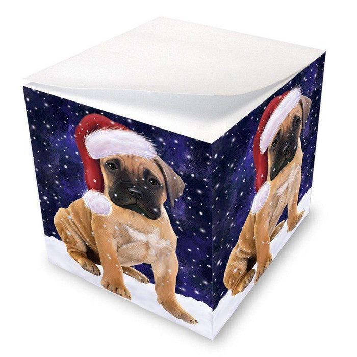 Let it Snow Christmas Holiday Bull Mastiff Dog Wearing Santa Hat Note Cube D291