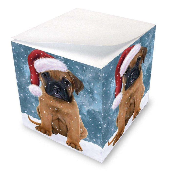Let it Snow Christmas Holiday Bull Mastiff Dog Wearing Santa Hat Note Cube D292