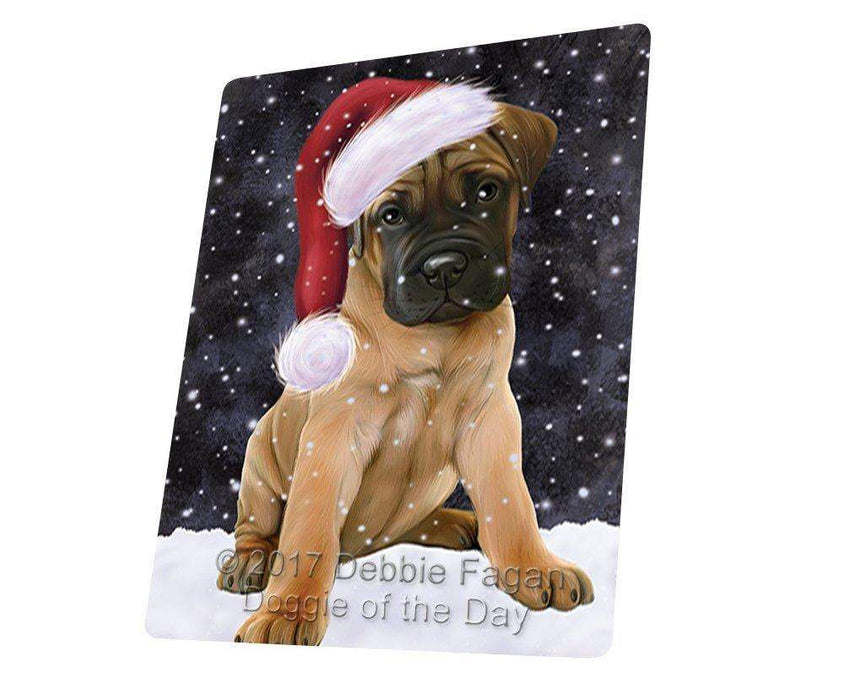 Let it Snow Christmas Holiday Bull Mastiff Dog Wearing Santa Hat Tempered Cutting Board