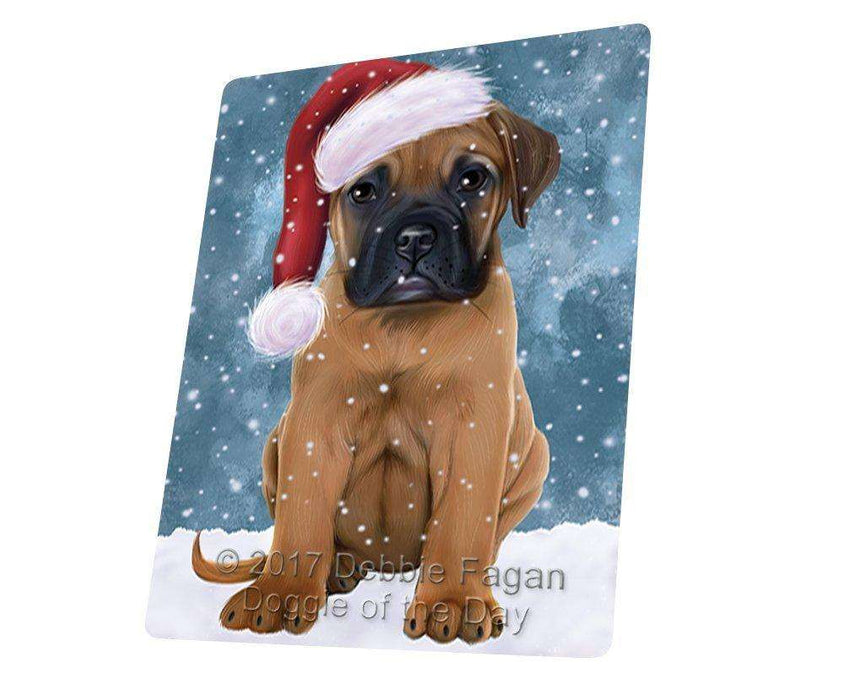 Let it Snow Christmas Holiday Bull Mastiff Dog Wearing Santa Hat Tempered Cutting Board