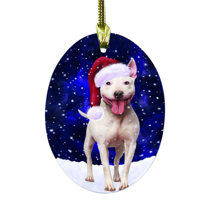 Let it Snow Christmas Holiday Bull Terrier Dog Oval Glass Christmas Ornament OGOR48502