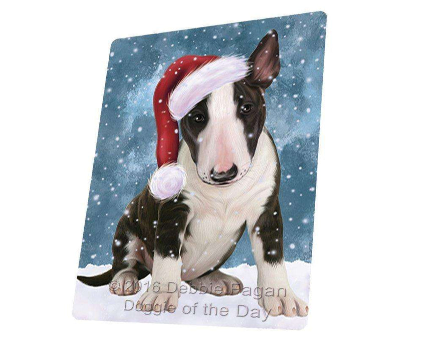 Let it Snow Christmas Holiday Bull Terrier Dog Wearing Santa Hat Art Portrait Print Woven Throw Sherpa Plush Fleece Blanket