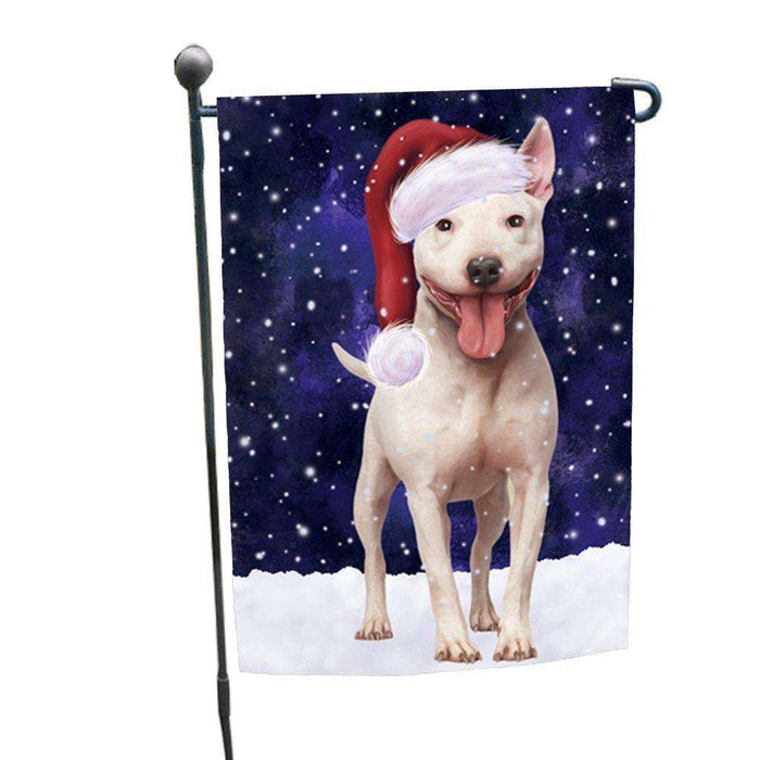 Let it Snow Christmas Holiday Bull Terrier Dog Wearing Santa Hat Garden Flag GF223