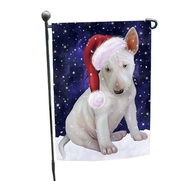 Let it Snow Christmas Holiday Bull Terrier Dog Wearing Santa Hat Garden Flag