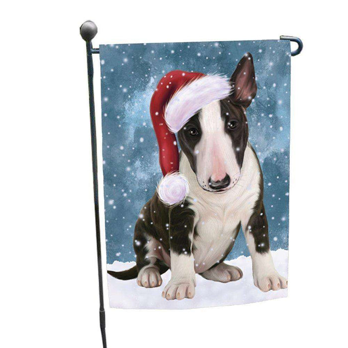 Let it Snow Christmas Holiday Bull Terrier Dog Wearing Santa Hat Garden Flag